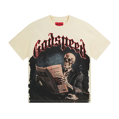 Godspeed Cream Skeleton Newspaper Graphic Tee