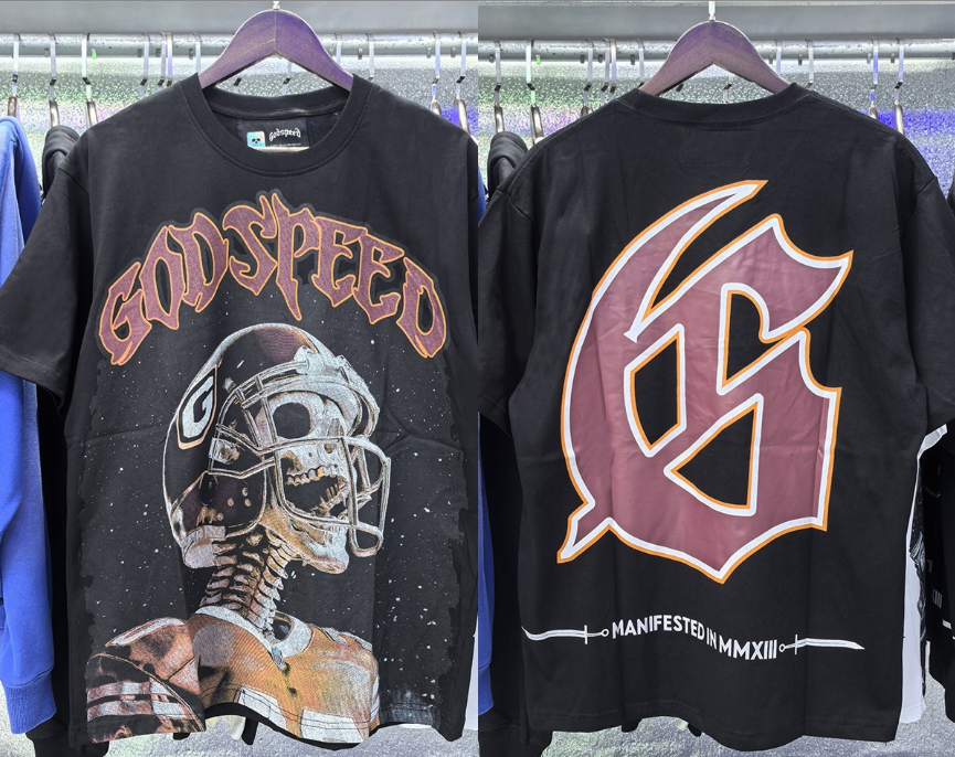 Godspeed Washed Black Football Skull Tee