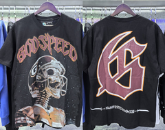 Godspeed Washed Black Football Skull Tee