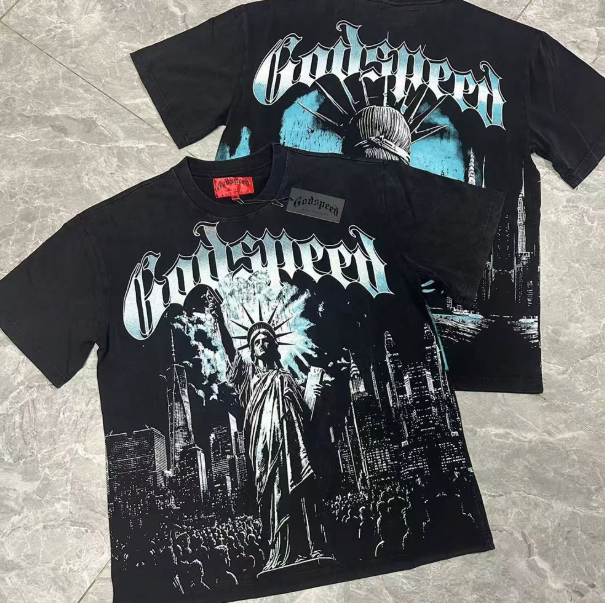 Godspeed Statue of Liberty Graphic Tee in Black/Cyan