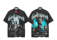Godspeed Statue of Liberty Graphic Tee in Black/Cyan