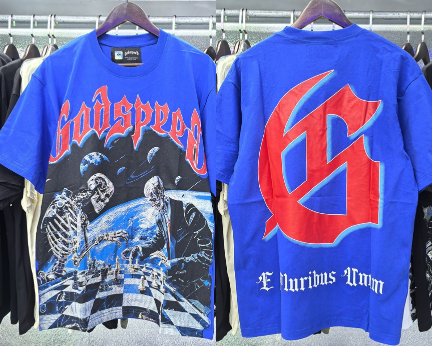 Godspeed Blue Cosmic Chess Heavyweight Tee